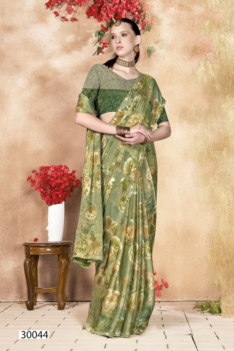 Elisha By Vallabhi Brasso Floral Printed Sarees Wholesale Price In Surat